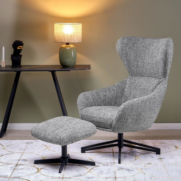 HUXLEY modern forgófotel lábtartóval – szürke