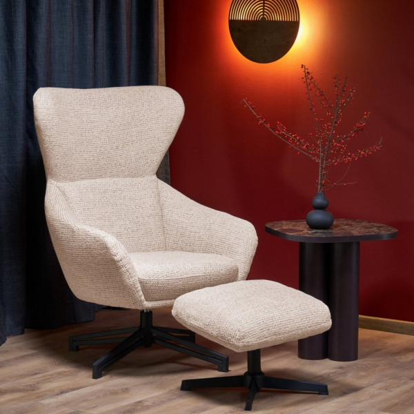 HUXLEY modern forgófotel lábtartóval –  bézs