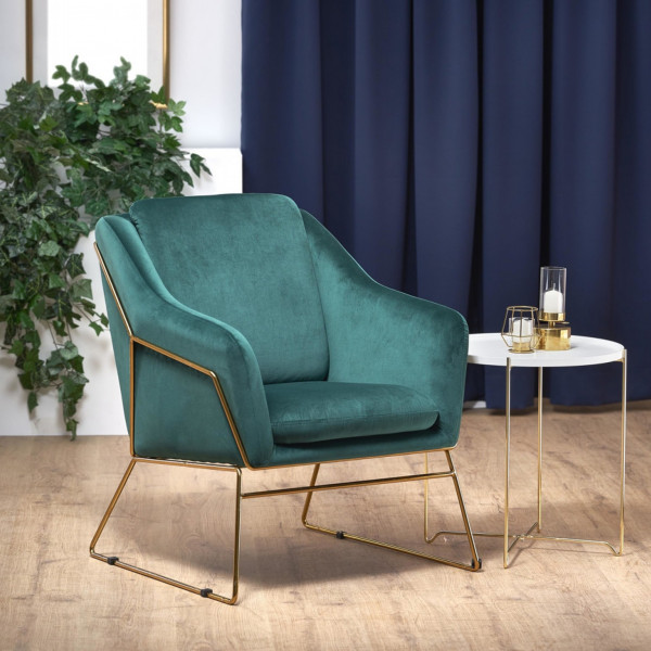SAVOY modern bársony fotel – sötétzöld