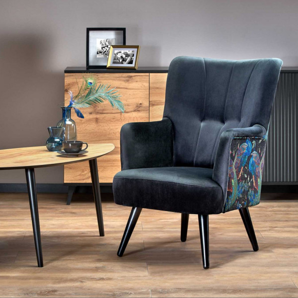 PEACOCK modern bársony fotel – fekete