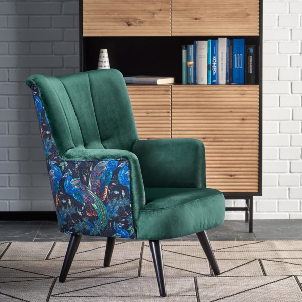 PEACOCK modern bársony fotel – sötétzöld