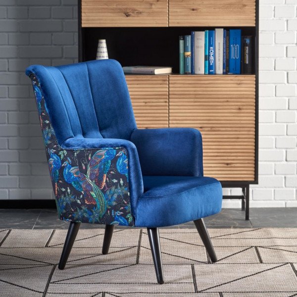 PEACOCK modern bársony fotel – sötétkék