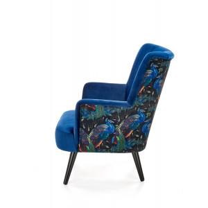 PEACOCK modern bársony fotel – sötétkék