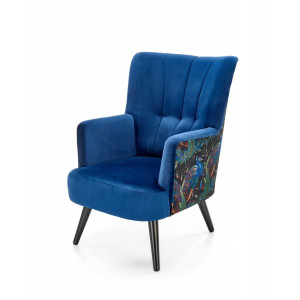 PEACOCK modern bársony fotel – sötétkék