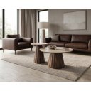 DORIAN modern kerek dohányzóasztal – travertin / dió - 80cm