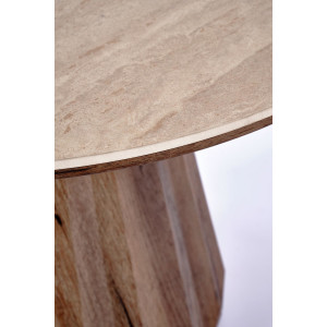 DORIAN modern kerek dohányzóasztal – travertin / dió - 80cm