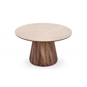 DORIAN modern kerek dohányzóasztal – travertin / dió - 80cm
