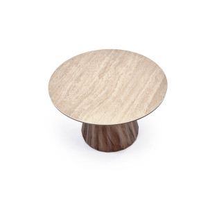 DORIAN modern kerek dohányzóasztal – travertin / dió - 80cm