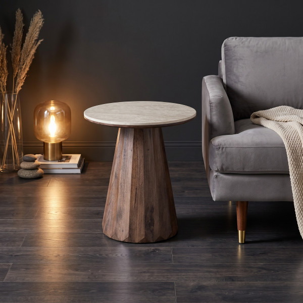 DORIAN modern lerakóasztal – travertin / dió  - 45cm | DesignConcept