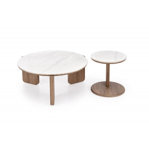 DUNE modern dohányzóasztal szett – márvány / dió - 80/41cm