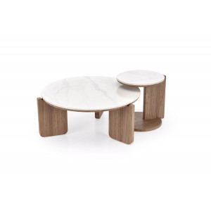 DUNE modern dohányzóasztal szett – márvány / dió - 80/41cm