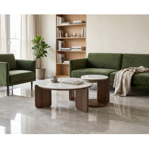 DUNE modern dohányzóasztal szett – márvány / dió - 80/41cm