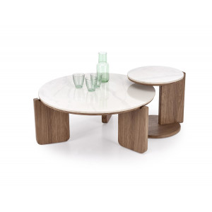 DUNE modern dohányzóasztal szett – márvány / dió - 80/41cm