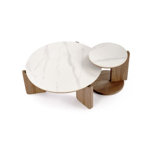 DUNE modern dohányzóasztal szett – márvány / dió - 80/41cm