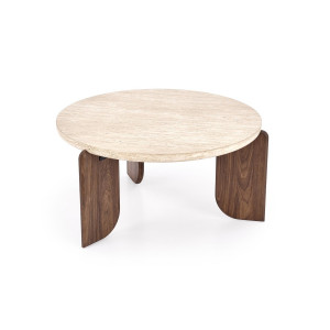 MONTFORD modern dohányzóasztal – travertin / dió - 80cm