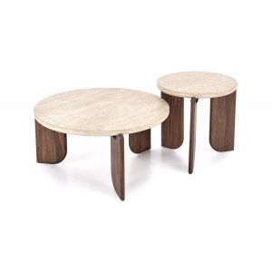 MONTFORD modern dohányzóasztal – travertin / dió - 80cm