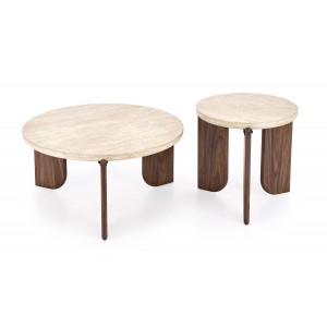 MONTFORD modern dohányzóasztal – travertin / dió - 80cm