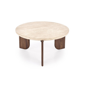 MONTFORD modern dohányzóasztal – travertin / dió - 80cm