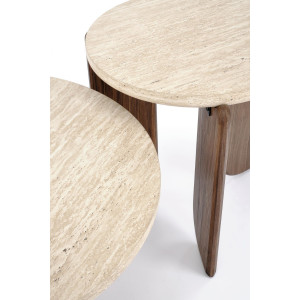 MONTFORD modern dohányzóasztal – travertin / dió - 80cm