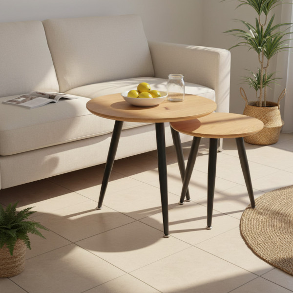 MERIDIAN modern 2 részes dohányzóasztal szett –  tölgy / fekete