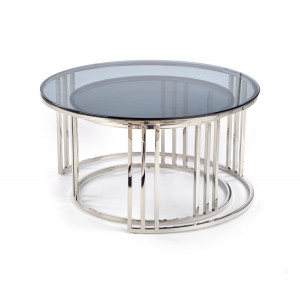 MERIDIAN modern 2 részes dohányzóasztal szett – füstüveg / króm - 80/60cm