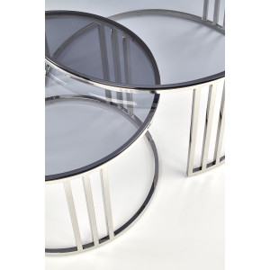 MERIDIAN modern 2 részes dohányzóasztal szett – füstüveg / króm - 80/60cm