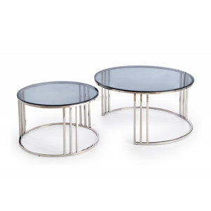 MERIDIAN modern 2 részes dohányzóasztal szett – füstüveg / króm - 80/60cm