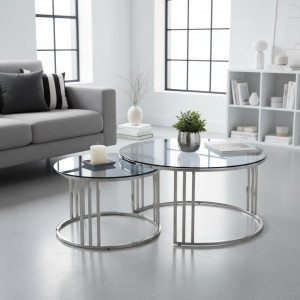 MERIDIAN modern 2 részes dohányzóasztal szett – füstüveg / króm - 80/60cm HALMAR