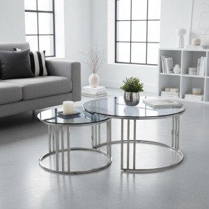 MERIDIAN modern 2 részes dohányzóasztal szett – füstüveg / króm - 80/60cm HALMAR