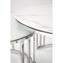 MERIDIAN modern 2 részes dohányzóasztal szett – fehér márvány / ezüst - 80/60cm