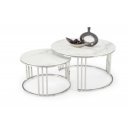 MERIDIAN modern 2 részes dohányzóasztal szett – fehér márvány / ezüst - 80/60cm
