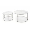 MERIDIAN modern 2 részes dohányzóasztal szett – fehér márvány / ezüst - 80/60cm