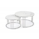 MERIDIAN modern 2 részes dohányzóasztal szett – fehér márvány / ezüst - 80/60cm