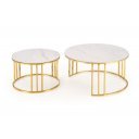 MERIDIAN modern 2 részes dohányzóasztal szett – fehér márvány / arany - 80/60cm