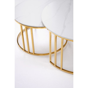 MERIDIAN modern 2 részes dohányzóasztal szett – fehér márvány / arany - 80/60cm