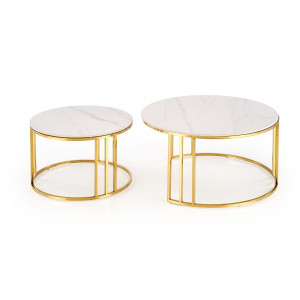 MERIDIAN modern 2 részes dohányzóasztal szett – fehér márvány / arany - 80/60cm