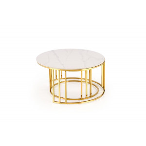 MERIDIAN modern 2 részes dohányzóasztal szett – fehér márvány / arany - 80/60cm