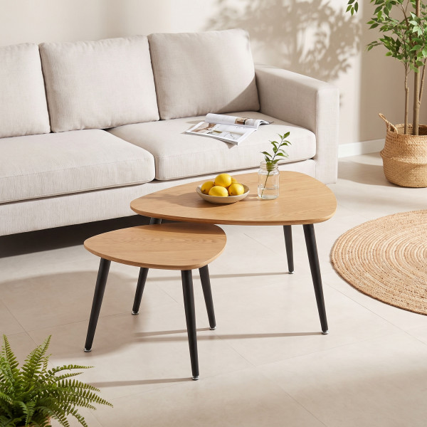 NOVAIR modern 2 részes dohányzóasztal szett – arany tölgy / fekete - 60/40cm