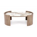 NIXON modern ovális dohányzóasztal – bézs márvány /  dió -121cm