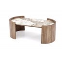 NIXON modern ovális dohányzóasztal – bézs márvány /  dió -121cm
