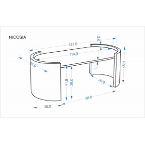 NIXON modern ovális dohányzóasztal – bézs márvány /  dió -121cm