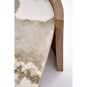 NIXON modern ovális dohányzóasztal – bézs márvány /  dió -121cm