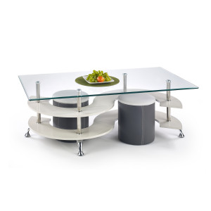 NOLAN modern dohányzóasztal 2 puffal – szürke - 130cm