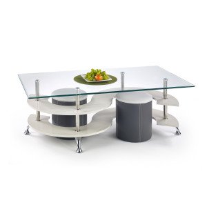 NOLAN modern dohányzóasztal 2 puffal – szürke - 130cm HALMAR