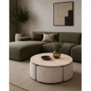 NASH modern dohányzóasztal 4 puffal – travertin / szürke - 80cm