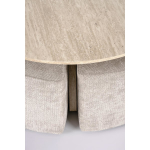 NASH modern dohányzóasztal 4 puffal – travertin / szürke - 80cm