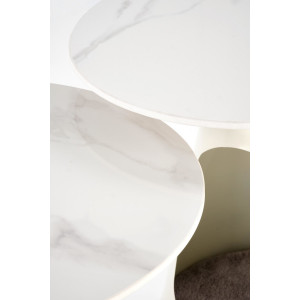 NORVELL modern 2 részes dohányzóasztal szett – fehér márvány / fehér - 60/50cm