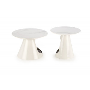 NORVELL modern 2 részes dohányzóasztal szett – fehér márvány / fehér - 60/50cm