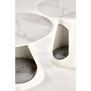 NORVELL modern 2 részes dohányzóasztal szett – fehér márvány / fehér - 60/50cm