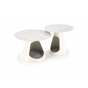 NORVELL modern 2 részes dohányzóasztal szett – fehér márvány / fehér - 60/50cm HALMAR